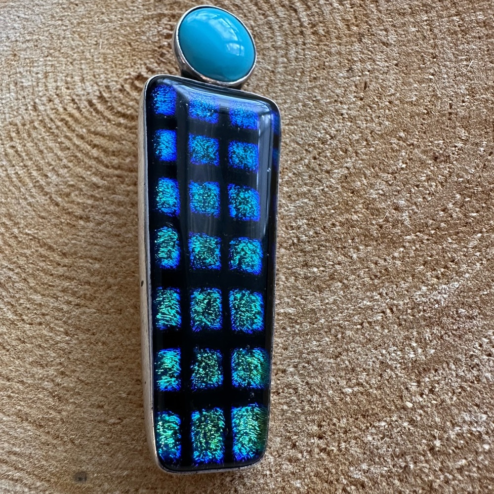 Signed Barbie Koncher fused glass pin